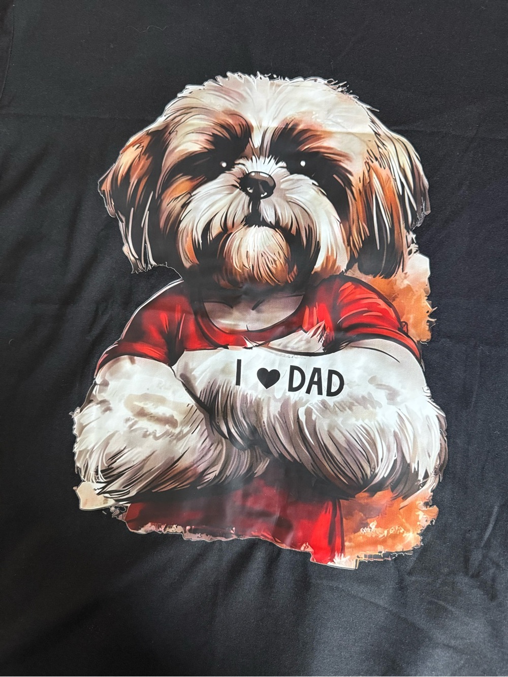 Halo Black Tee with Shih Tsu Dog Graphic & Red Accents Great Father’s Day Gift.